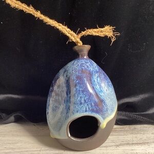 Warren Feltz Pottery Bottle Shape Birdhouse Asymmetrical Blue